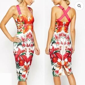 TED BAKER JAMEELA TROPICAL TOUCAN MIDI DRESS SZ3(US 6-8)
